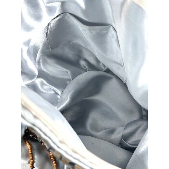 Handcrafted Statement Silver Satin Purse with Buttons & Beads Embellishments - Picture 6 of 16